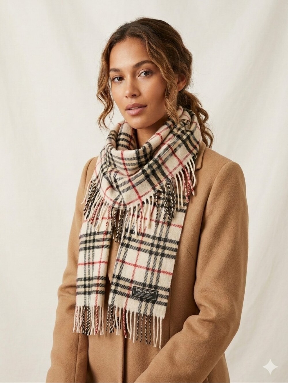 BURBERRY LONDON Classic Nova Check Happy Fringed Wool Angora Cashmere Scarf